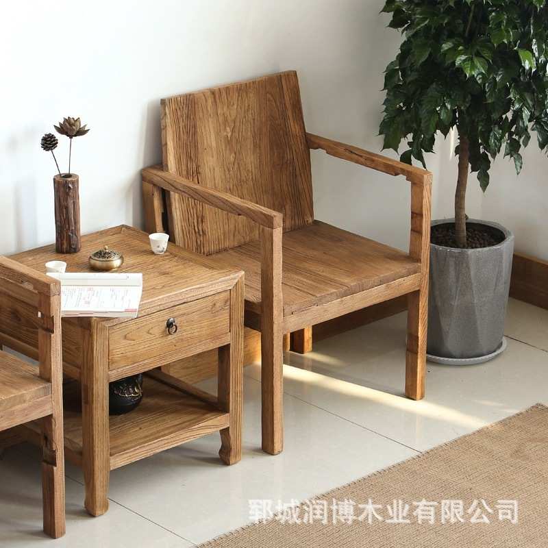 老榆木家具餐椅靠背椅泡茶桌椅单人椅阳台办公禅意新中式客厅家具