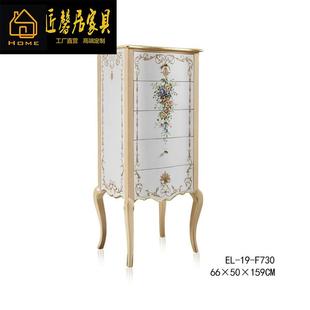 新品法式清新桃花心木白色杏色描画彩绘贴金箔高脚斗柜五斗柜家具