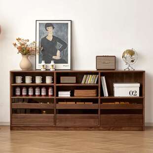 北美黑胡桃木全实木矮书柜樱桃木原木客厅书房储物收纳多功能书柜