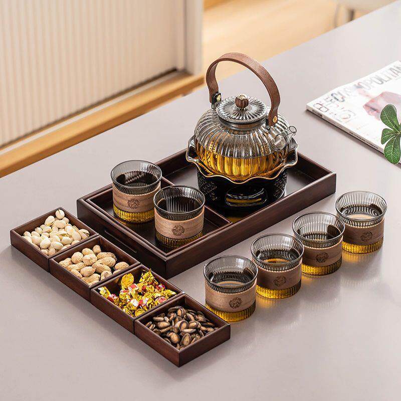 围炉煮茶花茶壶套装下午茶水果泡茶家用蜡烛台茶炉玻璃茶具