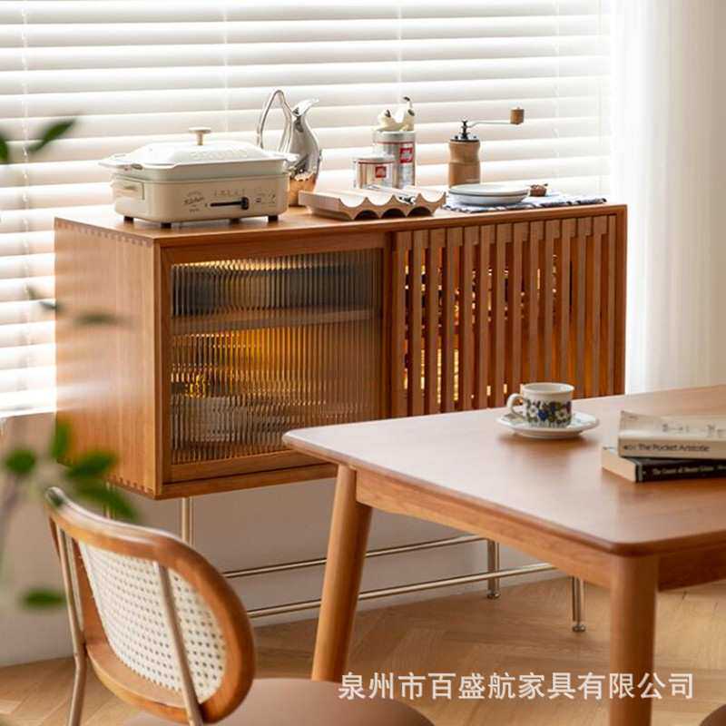 北欧实木餐边柜日式客厅创意收纳边柜民宿简约不锈钢多功能茶水柜