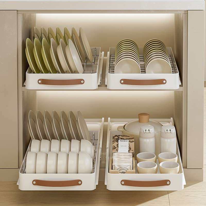 碗碟餐具收纳架厨房碗架橱柜抽屉式拉篮盘子沥水架家用碗盘置物架