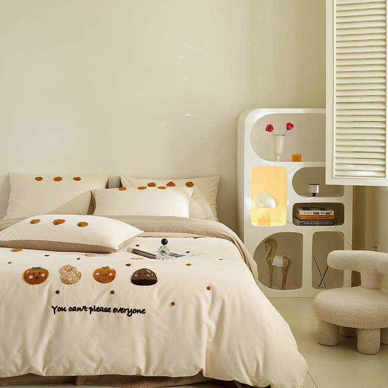 小清新100SPro长绒棉磨毛床上四件套纯棉毛巾绣被套全棉床单床品4