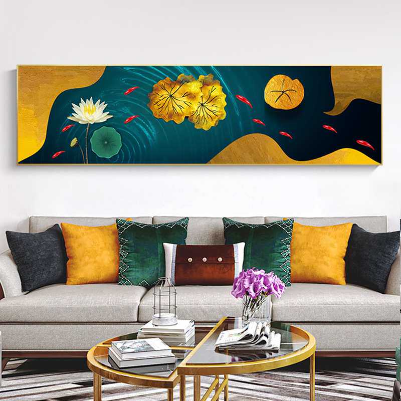 现代新中式卧室床头装饰画客厅画风水招财墙画年年有余壁画九条鱼