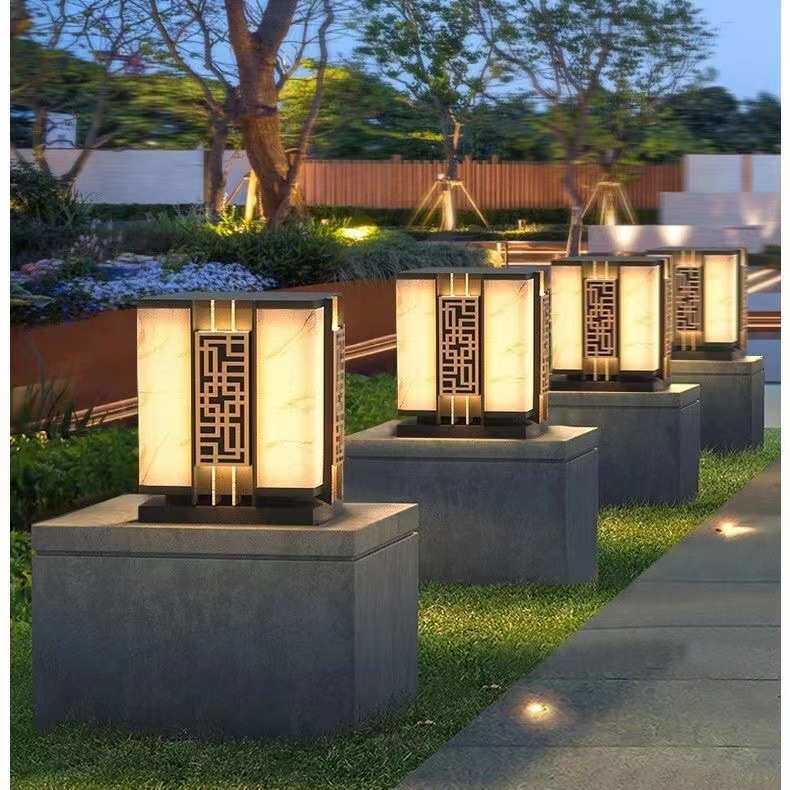 户外庭院落地灯新中式云石灯太阳能草坪灯防水方形景观灯花园地灯