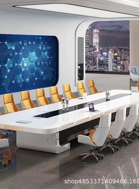 白色烤漆会议桌长桌简约现代大型办公室长方形接待洽谈桌椅组合