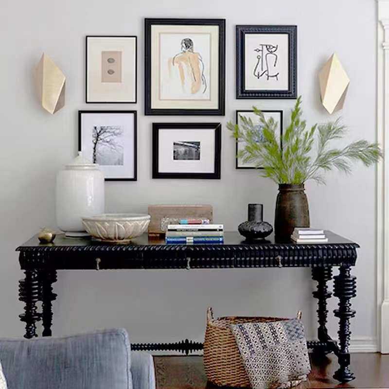 北欧轻奢简约后现代黑色实木书桌极简美式罗马柱电脑办公桌会议桌