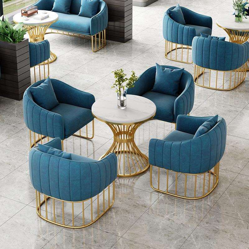 北欧简约办公休闲区洽谈桌椅售楼处大厅会客沙发酒店接待一桌四椅