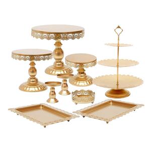 轻奢多层甜品台点心展示架欧式蛋糕支架9件套金属装饰纸杯架