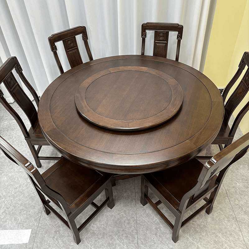 花梨木全实木餐桌椅组合饭桌带转盘大圆桌乌金餐桌圆形送装一体