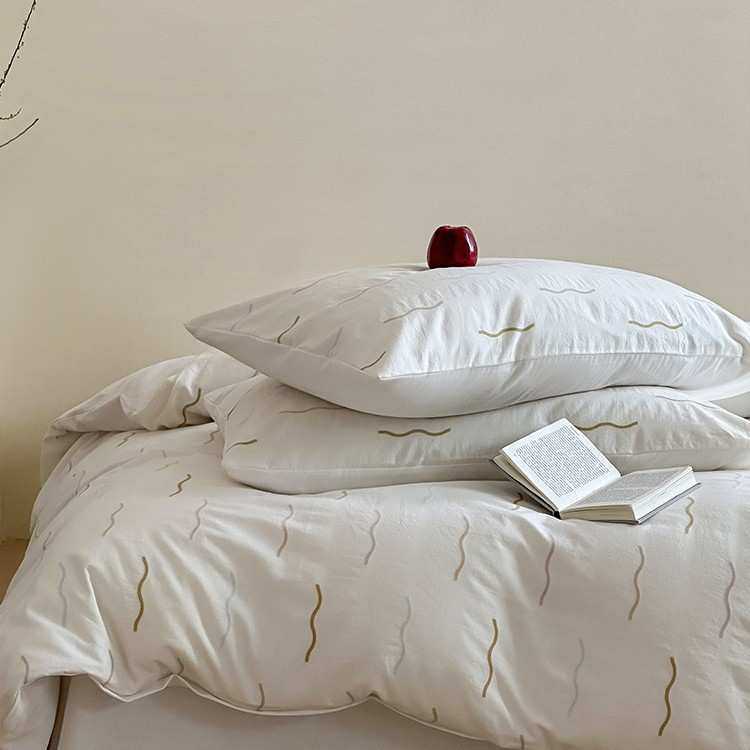 新款简约白色60支色织空气感大提花全棉四件套纯棉被套床单床笠