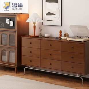 中古风九斗柜实木北欧卧室床尾现代简约日式客厅复古抽屉收纳斗柜