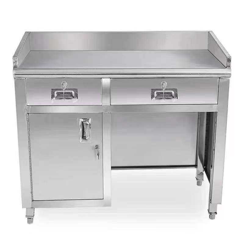 不锈钢办公桌电脑家用写字台收纳带锁抽屉柜商用收银桌操作工作台