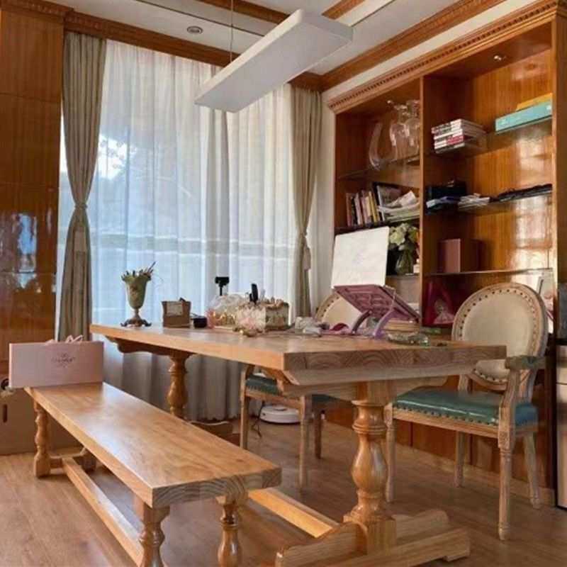 美式法式乡村复古实木长桌餐桌家用餐桌椅原木组合长方形桌椅饭桌