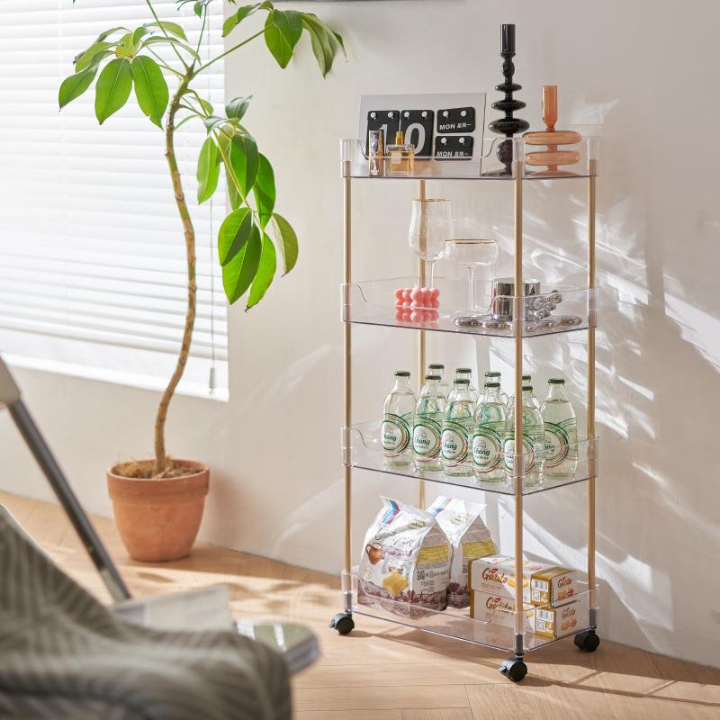 透明厨房落地多层夹缝可移动小推车置物架浴室收纳储物架带轮