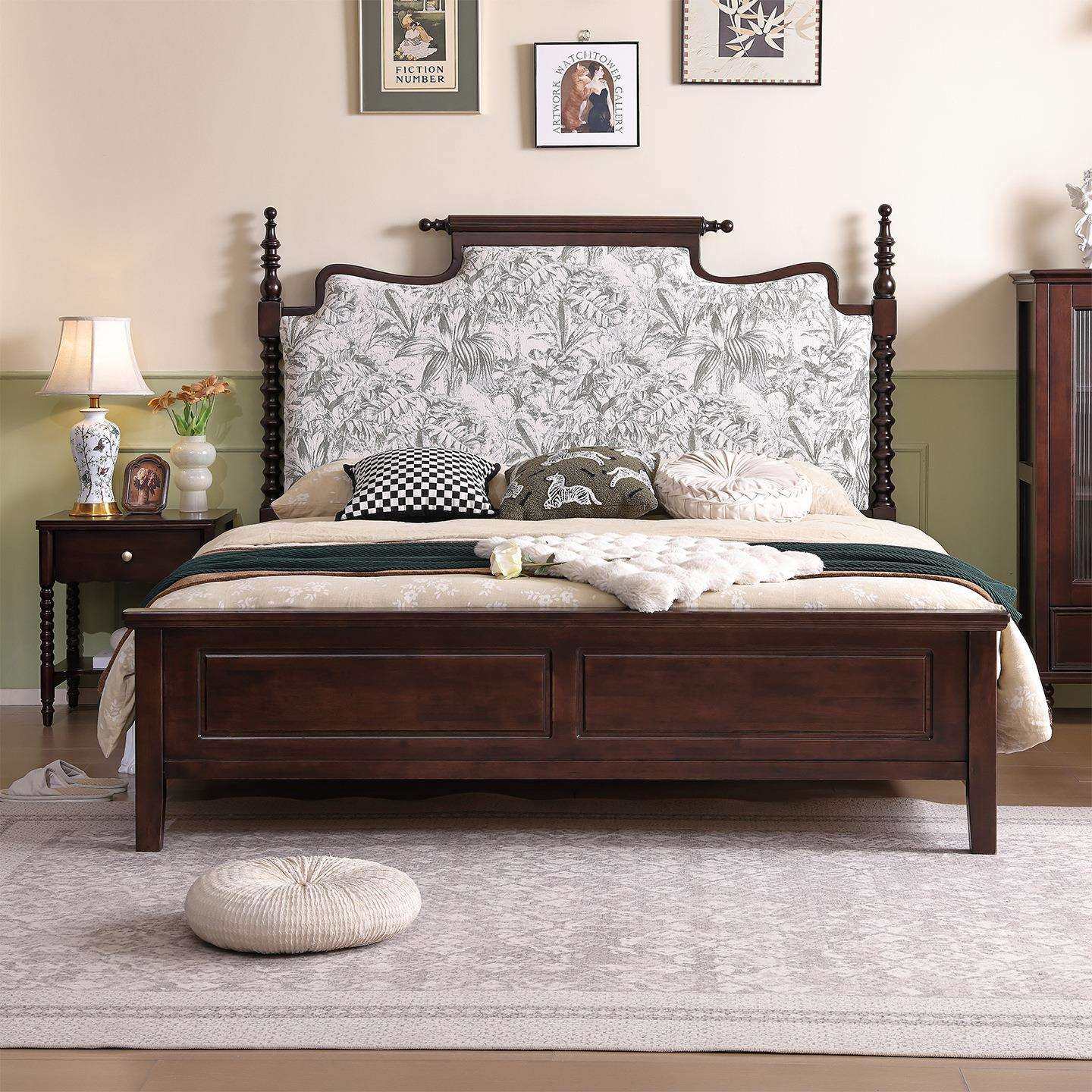 美式复古实木床1.8米双人床黑胡桃色法式轻奢主卧大床储物床婚床,3C数码配件,USB灯,淘宝优惠券,粉丝福利购,淘宝优惠卷