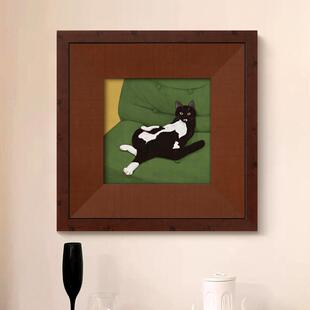 慵懒的猫趣味动物挂画法式中古风装饰画玄关走廊儿童房卧室挂画