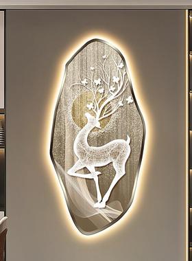 现代轻奢玄关装饰画竖版led灯画麋鹿客厅走廊过道壁画创意发光画