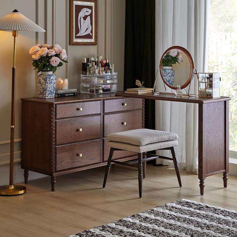 法式复古实木六斗柜梳妆台一体卧室床尾收纳柜储物柜置物柜,3C数码配件,USB灯,淘宝优惠券,粉丝福利购,淘宝优惠卷