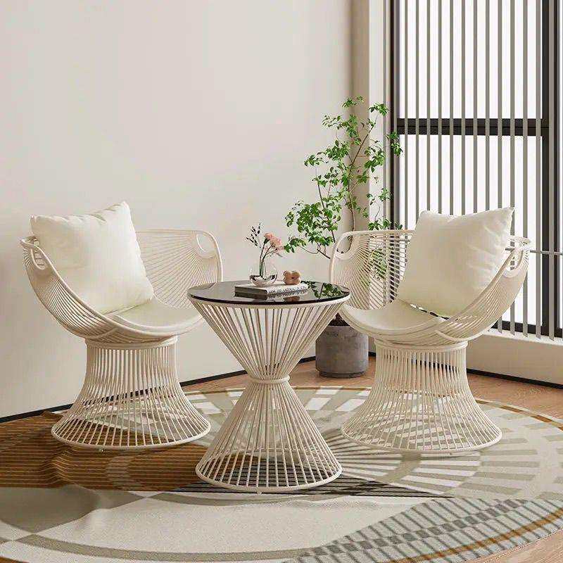 网红奶油风单人沙发椅设计师轻奢客厅接洽谈桌阳台休闲桌椅三件套