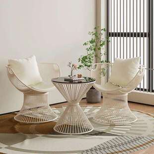 网红奶油风单人沙发椅设计师轻奢客厅接洽谈桌阳台休闲桌椅三件套