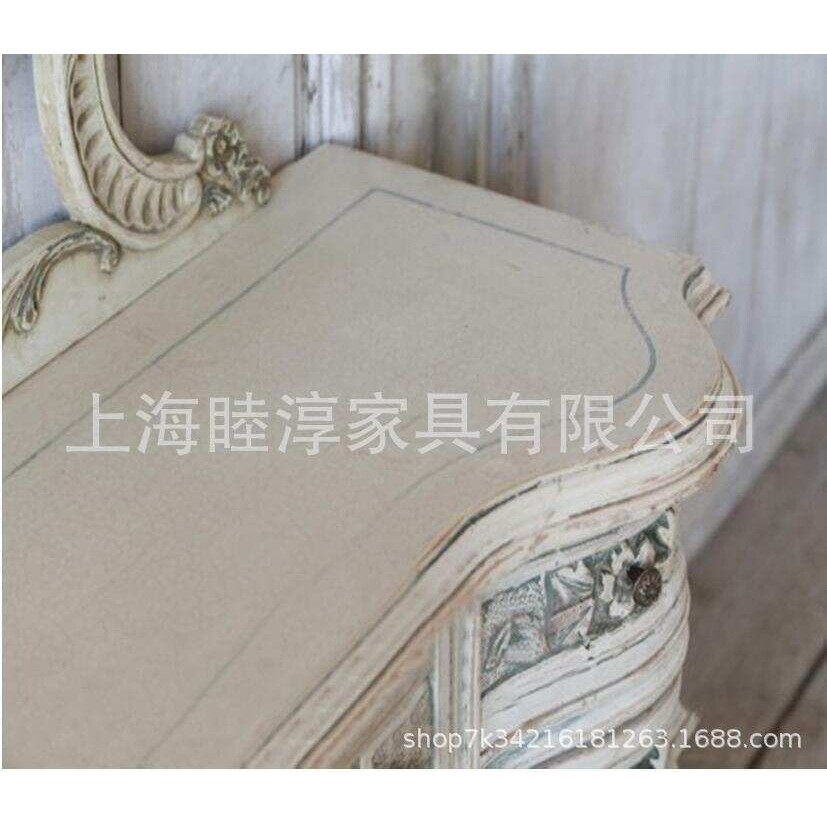 出口外贸美式家具实木雕花梳妆台欧式法式复古做旧橡木化妆桌带镜
