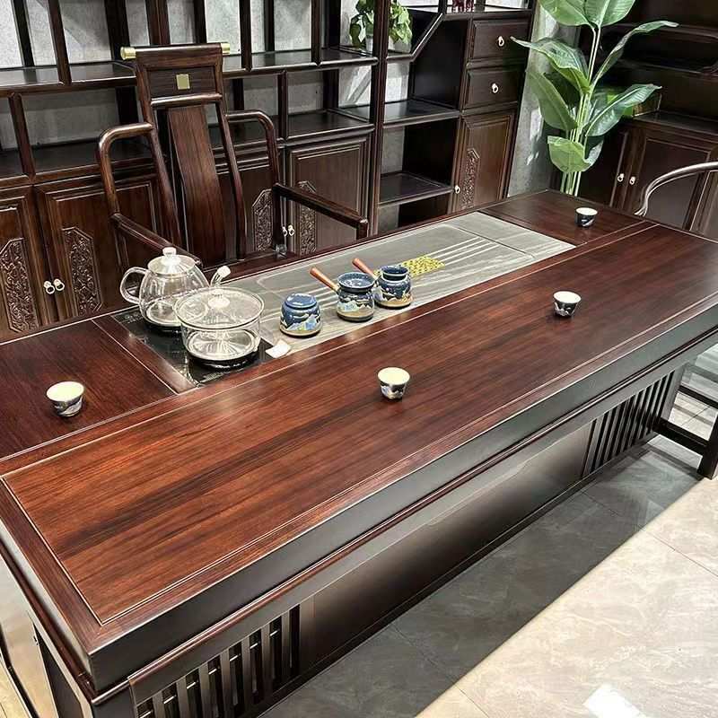新中式乌金色茶桌桌椅办公室组合一体一整套泡茶客厅家用中式茶几