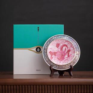 何赋森高档鎏银胭脂红壶承茶道高端手作玄关摆件陶瓷茶壶托干泡盘