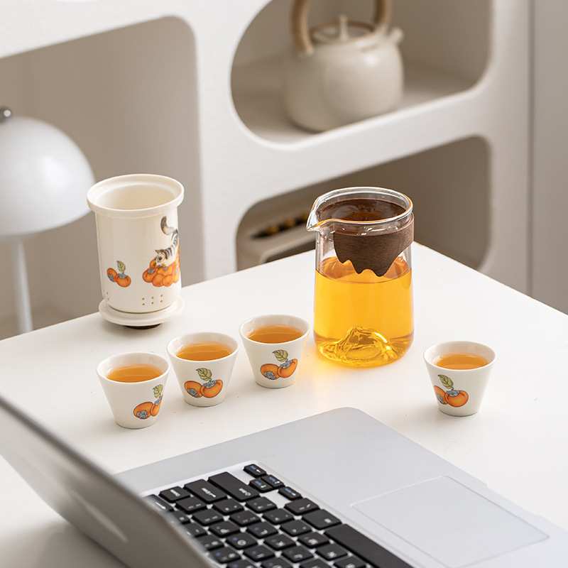 宁暄户外旅行茶具套装萌猫快客杯一壶四杯露营茶壶茶杯