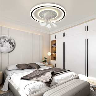 卧室灯360度摇头风扇灯静音吸顶风扇灯简约现代智能一体电扇灯具