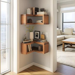 实木转角墙面置物架L型墙角收纳架客厅卧M室书房创意方框书架层板