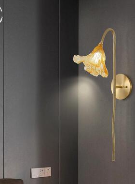 古法烧制琉璃盏新中式全铜壁灯客厅枯荷禅意中国风灯具