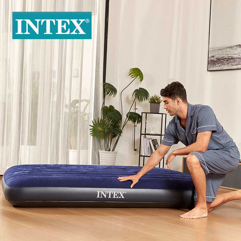 INTEX64758蓝色双人线拉空气床户外野营床垫PVC植绒充气床