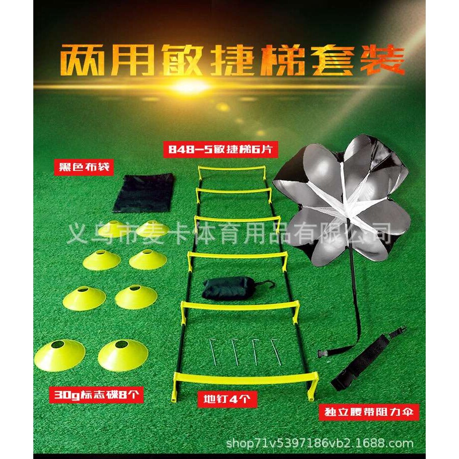 新款两用敏捷梯 步伐训练跳梯绳梯 跨栏 标志碟 阻力伞敏捷梯套装