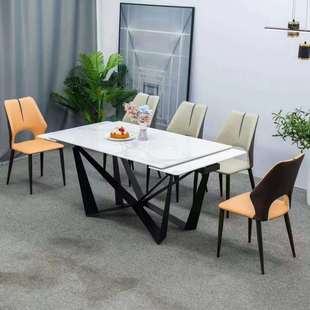 北欧网红可伸缩抽拉延伸岩板长方形餐桌设计师亮光岩板餐台性价比