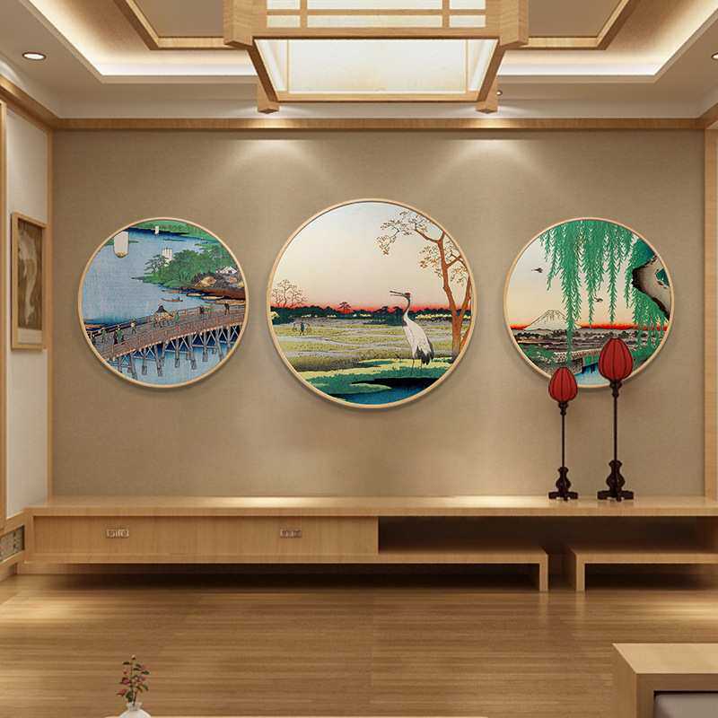 日式餐厅装饰画居酒屋榻榻米日料店民宿挂画客厅茶室圆形墙面壁画