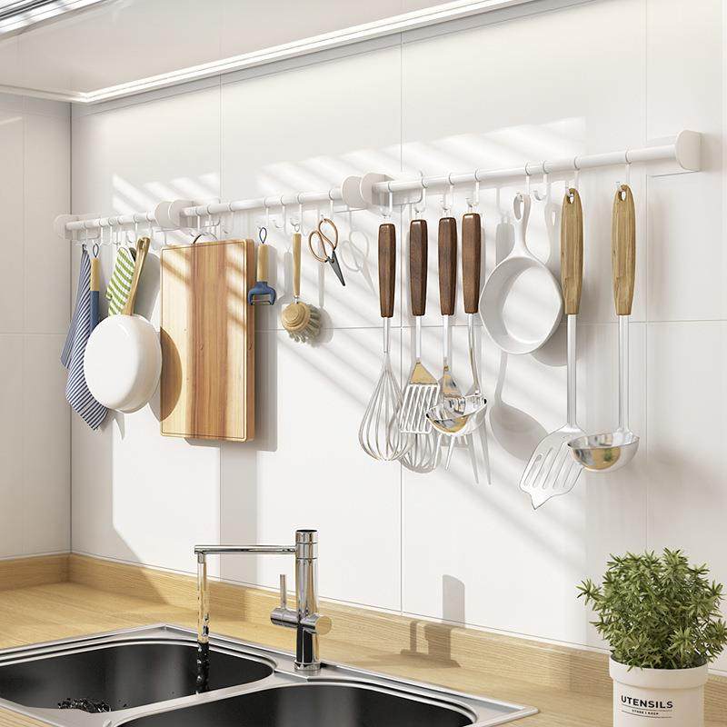 厨房挂钩挂杆免打孔壁挂墙上锅铲置物架砧板勺子铲子收纳架