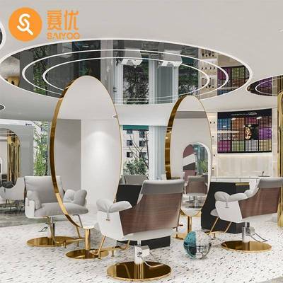 网红理发店美发镜台不锈钢落地镜全身镜子发廊专用美发双面镜