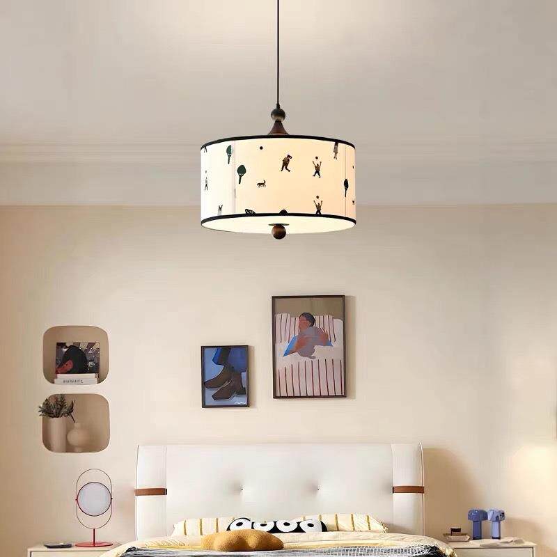 法式中古卧室灯奶油风创意刺绣卡通儿童房间实木布艺装饰氛围吊灯