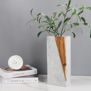 新中式 饰摆件 大理石方形花瓶客厅卧室高级插花器样板间餐桌干花装