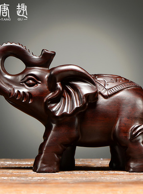 黑檀木雕大象摆件一对象实木头小象客厅玄关家居装饰红木质工艺品