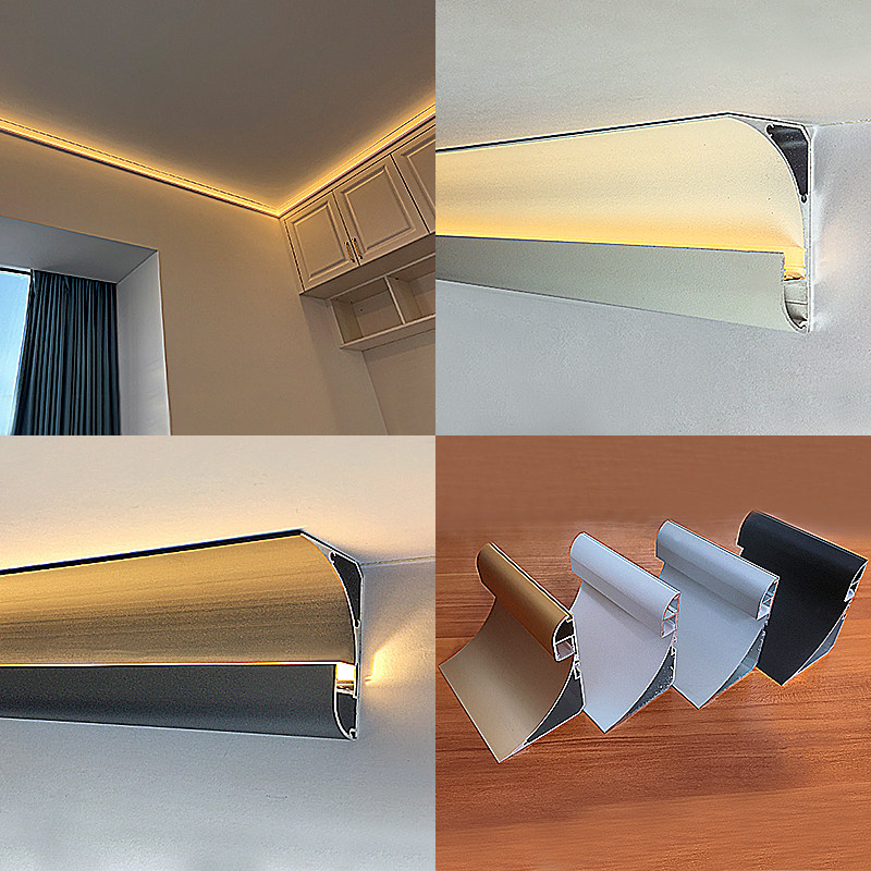 免吊顶洗墙灯洗天花线性灯石膏线灯槽顶角线led线形灯明装金色灯