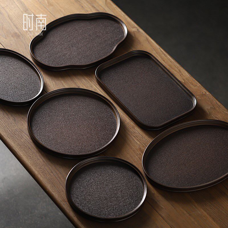 中式复古竹制藤编托盘中古高档下午茶点心托盘长方形圆型茶盘餐盘