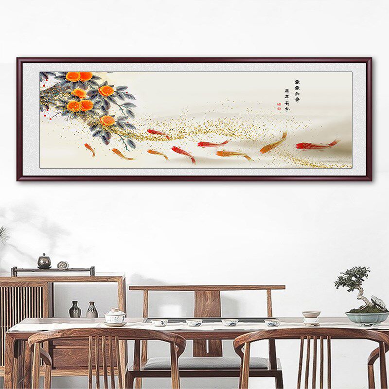 事事如意装饰画国画客厅沙发背景墙壁画中式书房办公室挂画柿子画