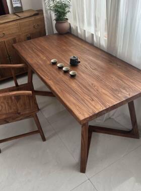 老榆木茶桌木书桌实板桌办餐公桌原木会议桌家用桌82824简约大电