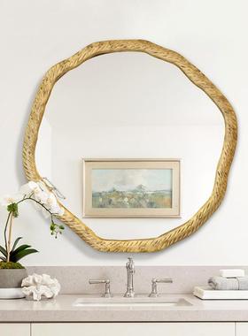 法式轻11217奢金色挂墙式浴室镜镜镜装梳妆镜家用卧室化妆壁炉玄