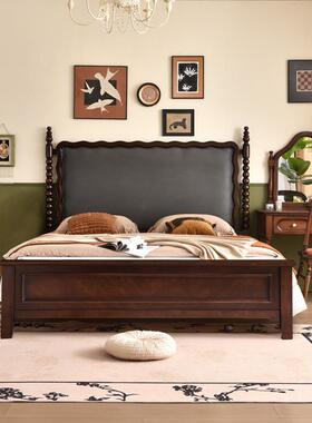 美式乡中古风实木床1.8米人床双现代简约复古主卧室软88693包村箱