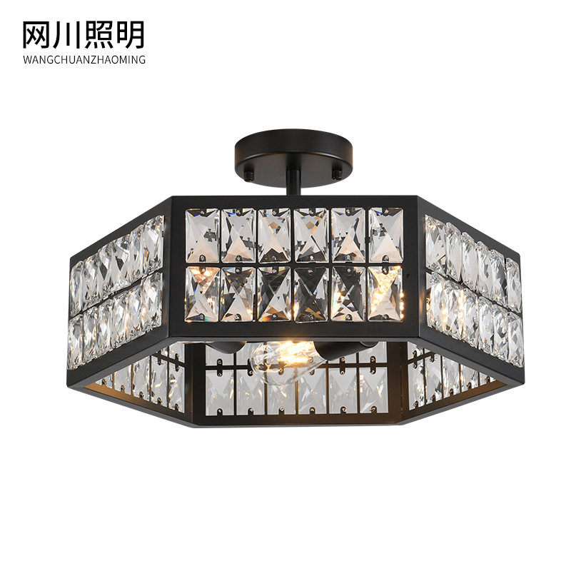 亚马逊美式轻奢水晶吊灯工业风餐厅吊灯乡村复古铁艺吧台卧室吊灯