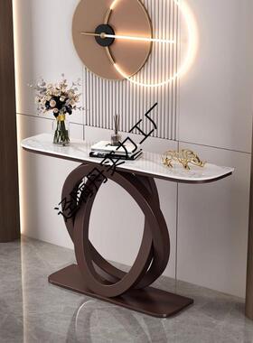 代意式岩板玄关台关轻奢半圆关柜现铁艺靠墙入户窄桌玄餐边XDB桌