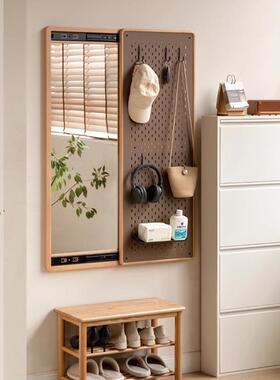 伊实木洞洞板穿镜一体家贴用衣舜隐59248形推拉换衣镜壁挂墙全身